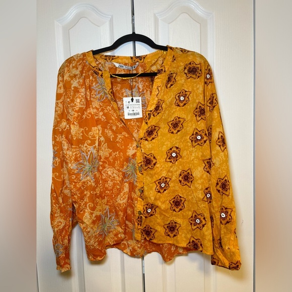 NWT Zara - Baggy & Oversized Summery Orange and Yellow Floral Blouse in Size M - Picture 2 of 7
